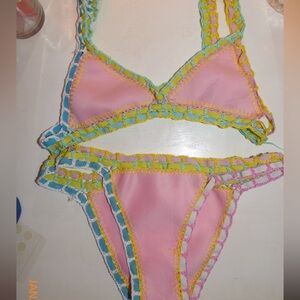 pink crochet bikini set (one size)